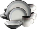 Gibson Elite Rings of Saturn Round Reactive Glaze Stoneware Dinnerware Set Service for Four (16pcs) Teal Blue