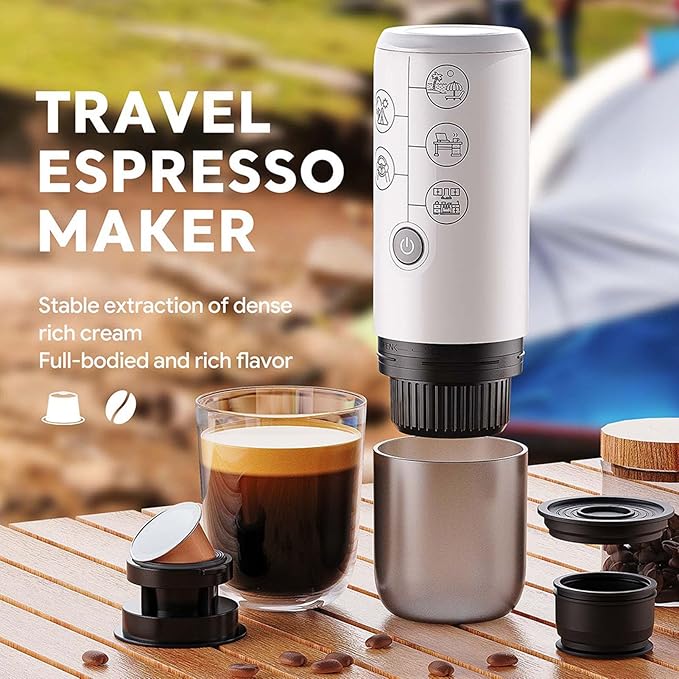 Portable Coffee Maker Electric Coffee Machine with 17Bar Pressure for Travel Camping Office (White)