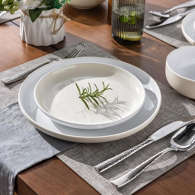 GBHOME 12 Pieces Ceramic Dinnerware Set Modern White Dish Set for 4Scratch Resistant Smooth Plates and Bowls SetsOven SafeMicrowave &amp Dishwasher