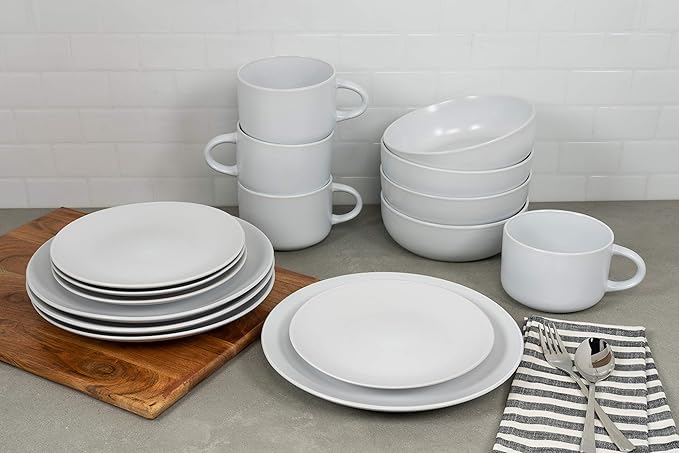 10 Strawberry Street Wazee Matte Coupe Dinnerware Pack of 16 White