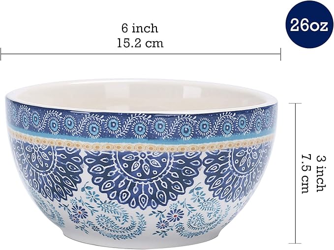 Bico Blue Talavera Ceramic 16 pcs Dinnerware Set Service for 4 Inclusive of 11 inch Dinner Plates 8.75 inch Salad Plates 26oz Cereal Bowls and Mugs for Party Microwave &amp Dishwasher Safe
