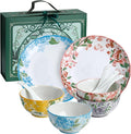 Floral Dinnerware Sets for 2 10-Piece Stoneware Plates &amp Bowls Sets Microwave &amp Dishwasher Safe Chip Resistant Gift Box Included
