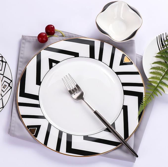 Fine Bone China Dinnerware SetPorcelain&ampCeramic Dinnerware SetsBone Stoneware &amp Ceramic Cookware Tableware Set Includes Dinner Plates|Spoons|Pasta Bowls|Soup Pot|Chopsticks (29PCS * 6-Person