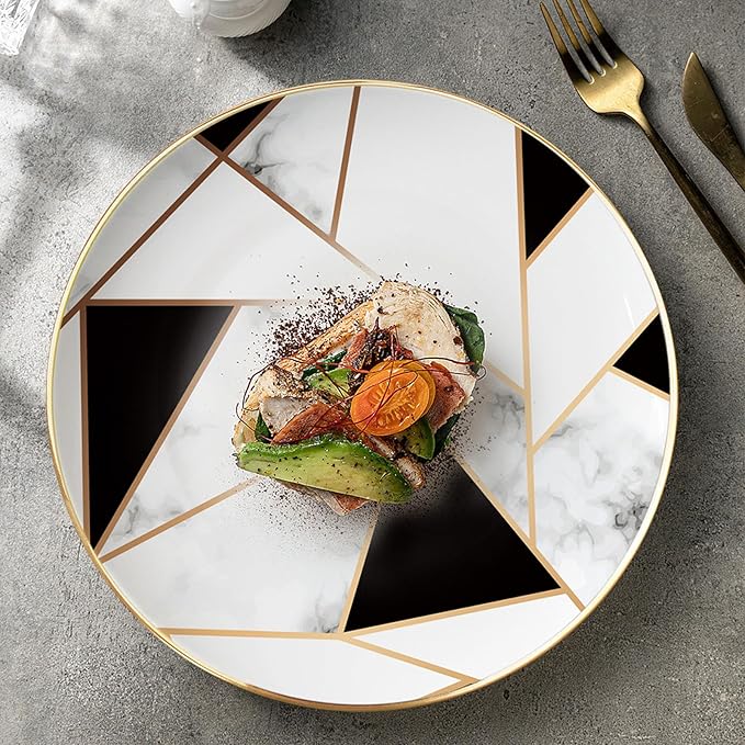 bone china dinnerware sets for 6 kitchen dishes set tableware set for dining include 6.5&amp8&amp10.5&amp12 inch plate Nordic geometry