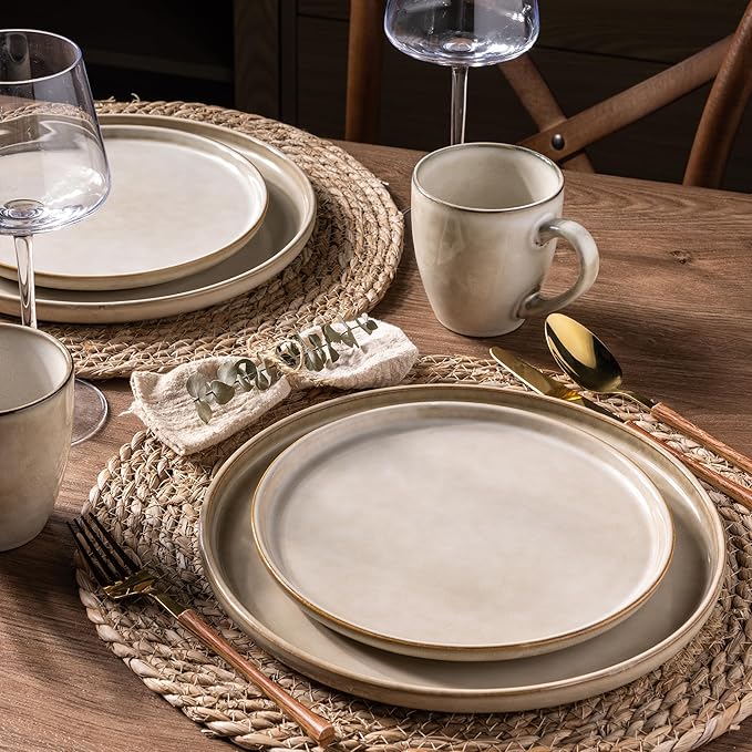 GBHOME Ceramic Dinnerware Sets for 4 16 Pieces Stoneware Plates and Bowls Sets Chip and Scratch Resistant Dishes Dishwasher &amp Microwave Safe Reactive Glaze-Cappuccino
