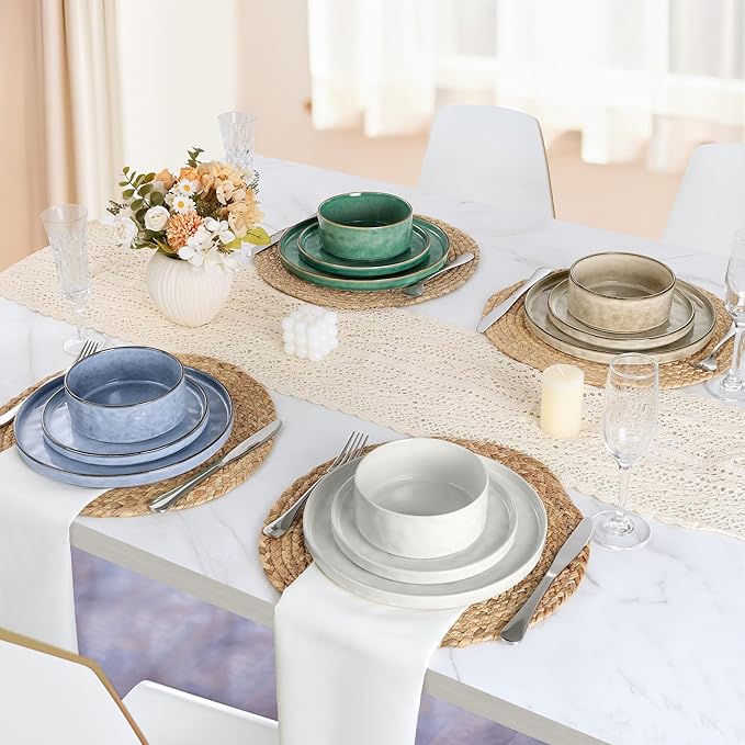 LIANYU Dinnerware Dinner Sets for 6 18 Piece Ceramic Plates and Bowls Dish Set Kitchen Speckled Dining Tableware Dishware Microwave &amp Dishwasher Safe Polar White