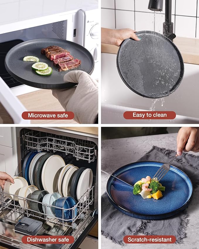 Famiware Star Dinnerware Set with Plates and Bowls Service for 6 (24-Piece) Stoneware Kitchen Dishes Dinner Sets - Matte Dark Charcoal