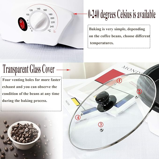 LUEUR Electric Coffee Roasters For Home UseCoffee Bean Roaster Machine Coffee Bean Roaster For Stovetop Countertop Commercial Coffee Bean Roasting Machine 110V