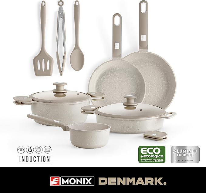 MONIX Denmark | 10 Piece Cookware Set Cast Aluminium with Non-Stick Suitable for All Types of Cookers Including Induction