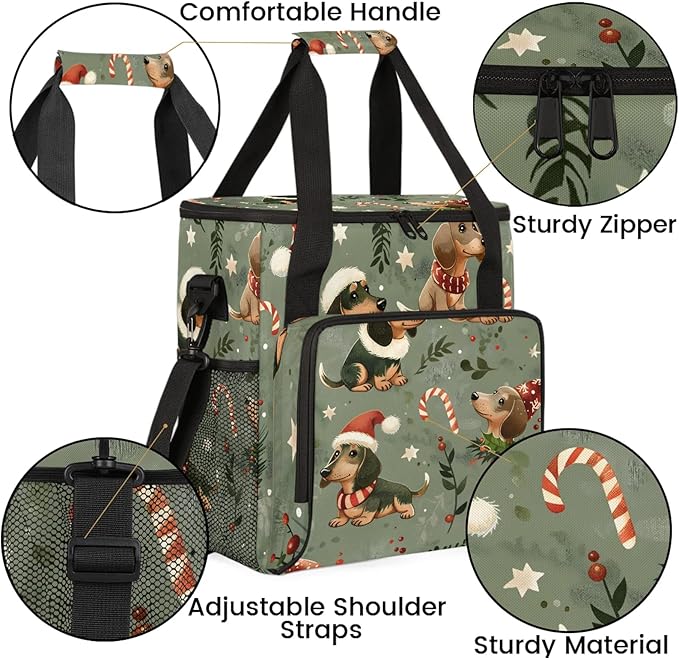 Cute Christmas Dogs Coffee Maker Carring Bag Large Insulated Storage Organizer Case Tote Bags with Shoulder Strap for Travel Work Picnic