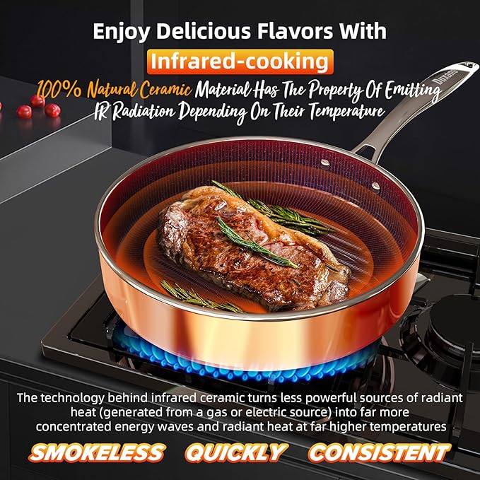 Deluxe DUXANO 14PC Healthy Pots and Pan With 9H Anti-scratch Coating 2-Layer Non-Stick Ceramic&ampPFAS Free Sensitively&ampEvenly Induction Cooking Enhanced Flavor with Infrared Cookware Dishwas