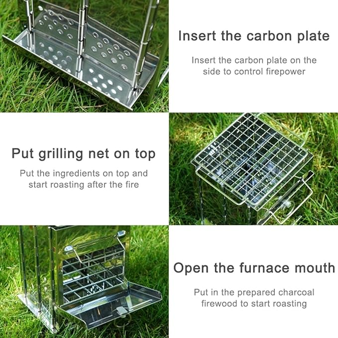 Stainless Steel Integrated Outdoor Folding Grill Charcoal Stove Cookware Set Cookware Picnic Boiler Cookware