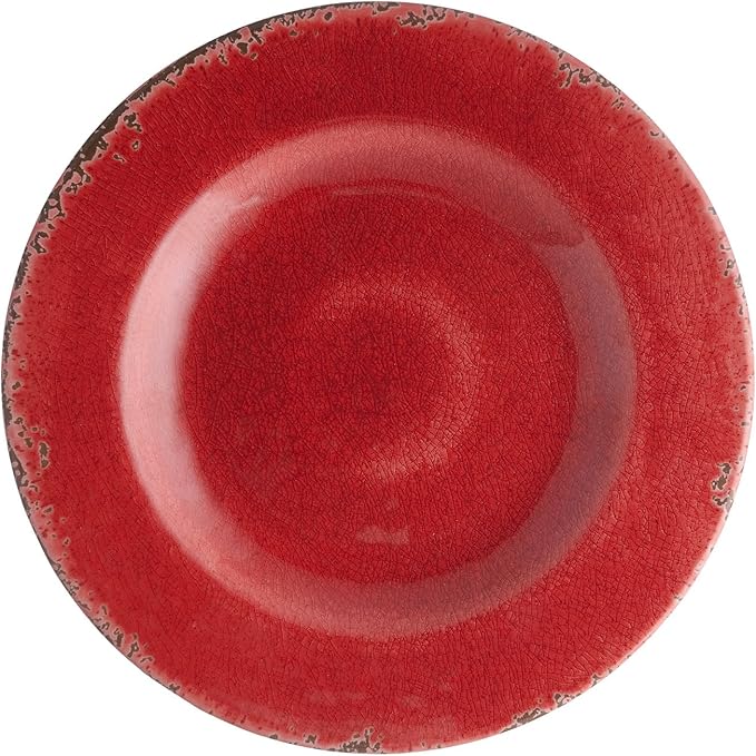 Supreme Housewares 12-Piece Melamine Dinnerware Set Includes Dinner Plates Salad Plates Bowls Service for 4. (Crackle Red)