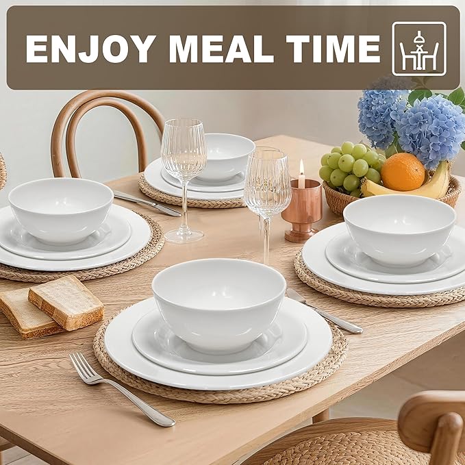 6 Sets Plates And Bowls Set(18 Piece) - Unbreakable Lightweight Dinnerware Set With 26 oz Cereal Bowls 8 inch Dessert Plates 10.5inch Dinner Plates Dishwasher Safe Reusable Gift for Wedding Home