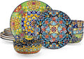 vancasso 12 Pieces Dinnerware Sets Plates and Bowls Set Porcelain Dishes Set for 4 Microwave and Dishwasher Safe Scratch Resistant Bohemian Style Dining Ware Service for 4 Series SIMI