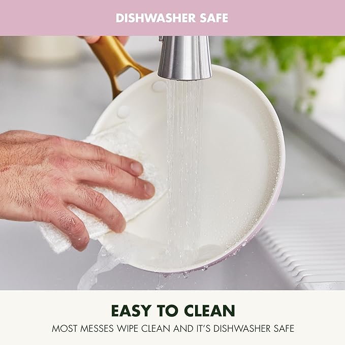 GreenPan Hard Anodized Healthy Ceramic Nonstick 10 Piece Cookware Pots and Pans Set Gold Handle PFAS-Free Dishwasher Safe Oven Safe Blush Pink