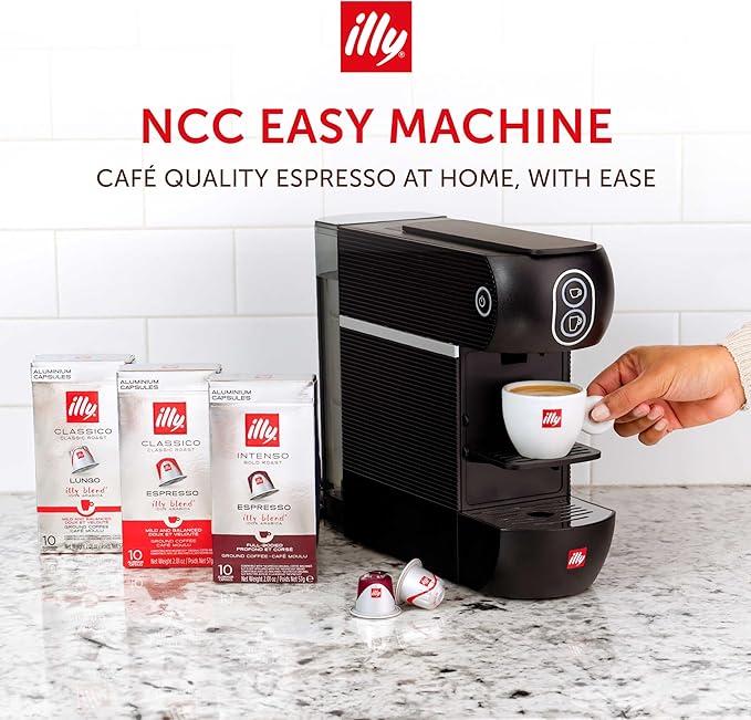illy Easy Espresso Machine Single Serve Coffee Machine for Nespresso Original Line Capsules Single Cup Espresso Maker (Black)
