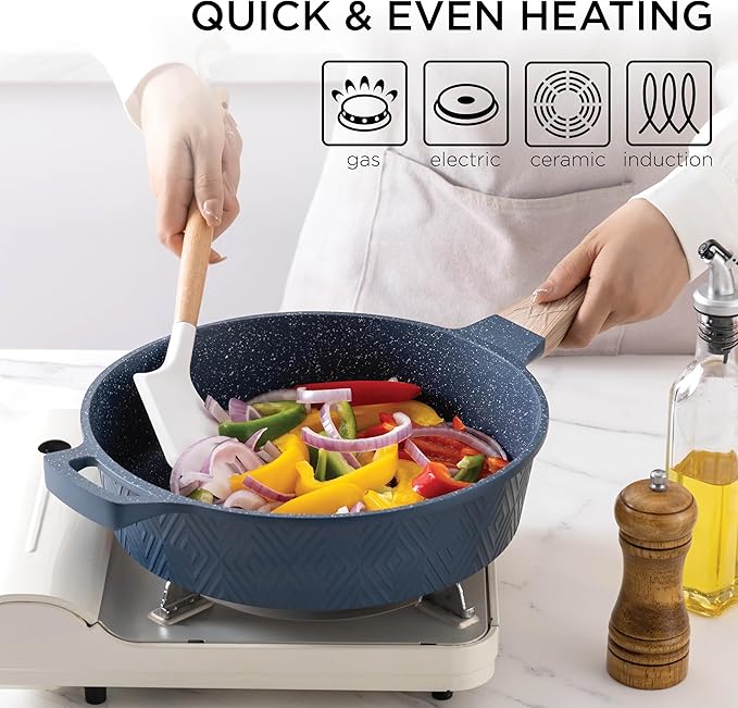 Country Kitchen Non-Stick Cast Aluminum Cookware Set - Durable Kitchen Cookware for Everyday Cooking Navy 11 Pc.