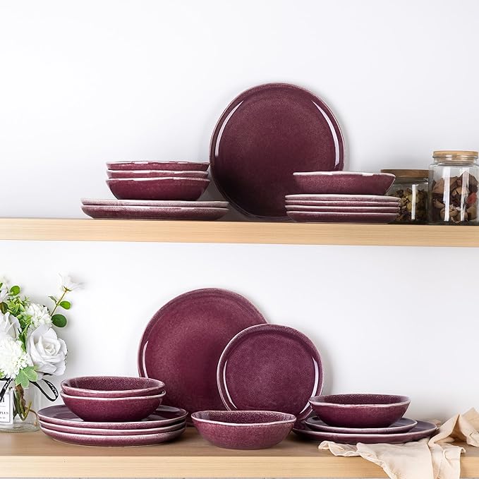 AmorArc Ceramic Dinnerware SetsHandmade Reactive Glaze Stoneware Plates and Bowls SetsHighly Scratch Resistant | Dishwasher &amp Microwave Safe Dishes SetService for 4 (12pc)