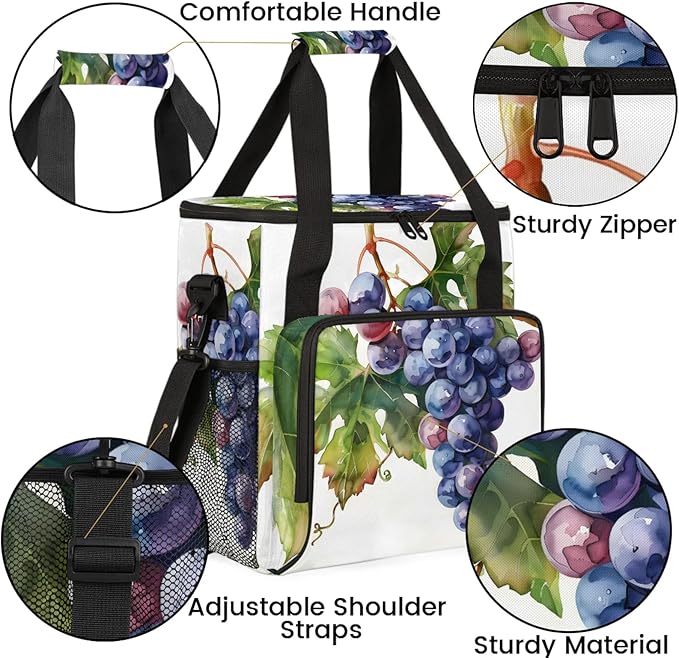 Grape Fruit Coffee Maker Carring Bag Large Insulated Storage Organizer Case Tote Bags with Shoulder Strap for Travel Work Picnic