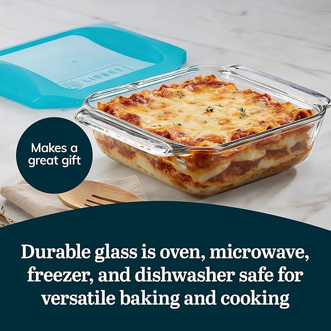 Libbey Baker’s Premium 2 Piece Glass Baking Dish Set Stackable Casserole Dish with Lid Set Baking Glassware for Casseroles Lasagna Brownies