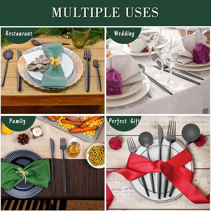 40-Piece Matte Black Silverware Set for 8 CEKEE Stainless Steel Flatware Cutlery Set Cutlery Kitchen Utensils Set for Home Restaurant Apartment Include Knife Forks and Spoons Silverware Set