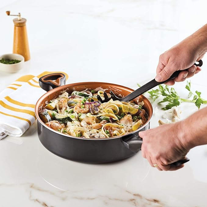 Farberware Glide Ceramic Nonstick Saute Pan / Frying Pan / Fry Pan with Lid and Helper Handle - 4 Quart Black