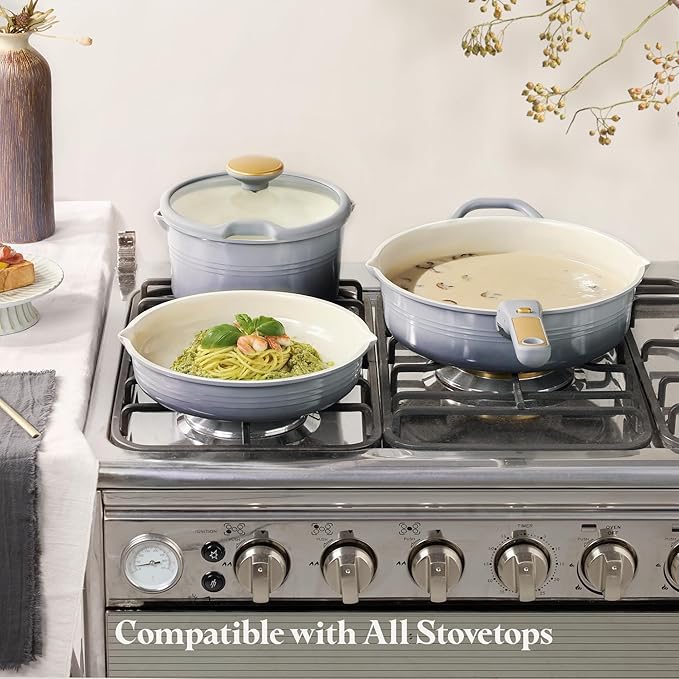 CAROTE 20Pcs Titanium Cookware Set Pots and Pans Set Non Stick Kitchen Cooking Set with Detachable Handle Non Toxic Induction Cookware Dishwasher/Oven Safe