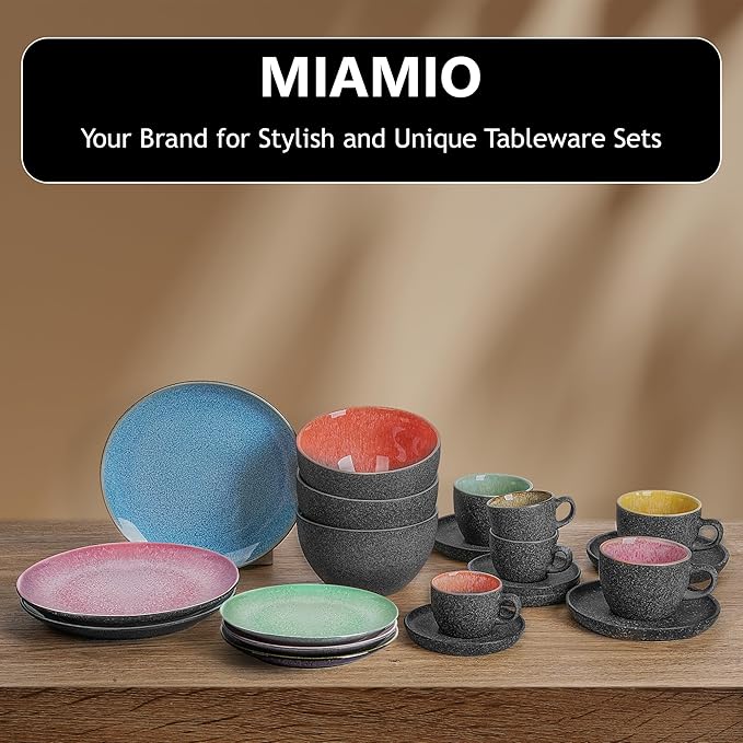 MIAMIO – Dinnerware Set 24-Piece Service for 6 Stoneware Dinner and Side Plates Mugs and Cereal/Pasta Bowls - Dishwasher &amp Microwave Oven Safe Dish Sets – Las Palmitas Collection
