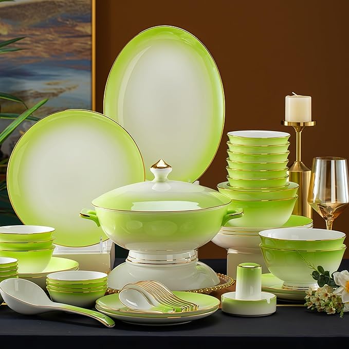 70 Pcs Fine Bone China Dinnerware SetPorcelain&ampCeramic Dinnerware Sets Bone Stoneware&ampCeramic Cookware Tableware Set Includes Dinner Plates|Spoons|Pasta Bowls|Soup Pot|Chopsticks