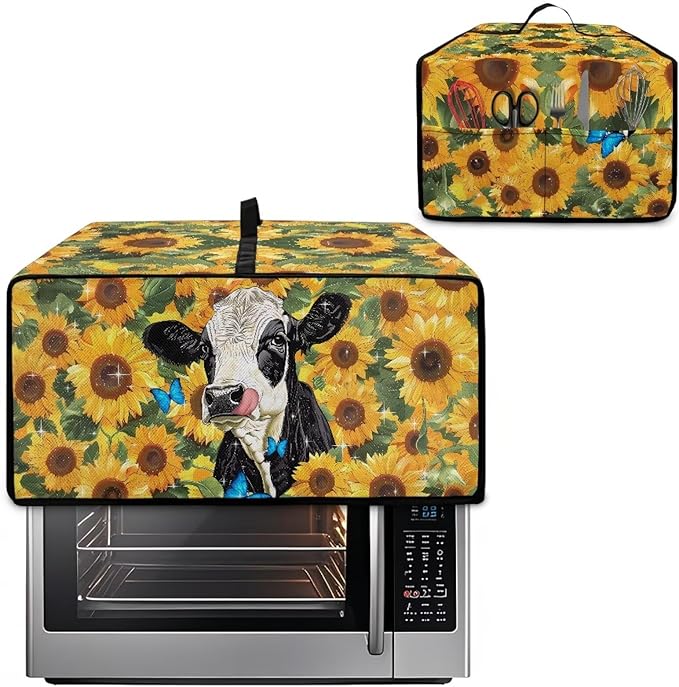 Doojoayie Yellow Toaster Oven Cover Universal Fit Kitchen Appliance Dust Protector 4 Slice Toaster Cover Polyester Fabric Kitchen Appliance Dustproof Protector Cow Print
