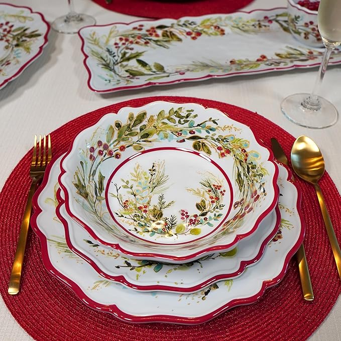 Certified International Christmas Gatherings 12 pc Melamine Dinnerware Set Service for 4