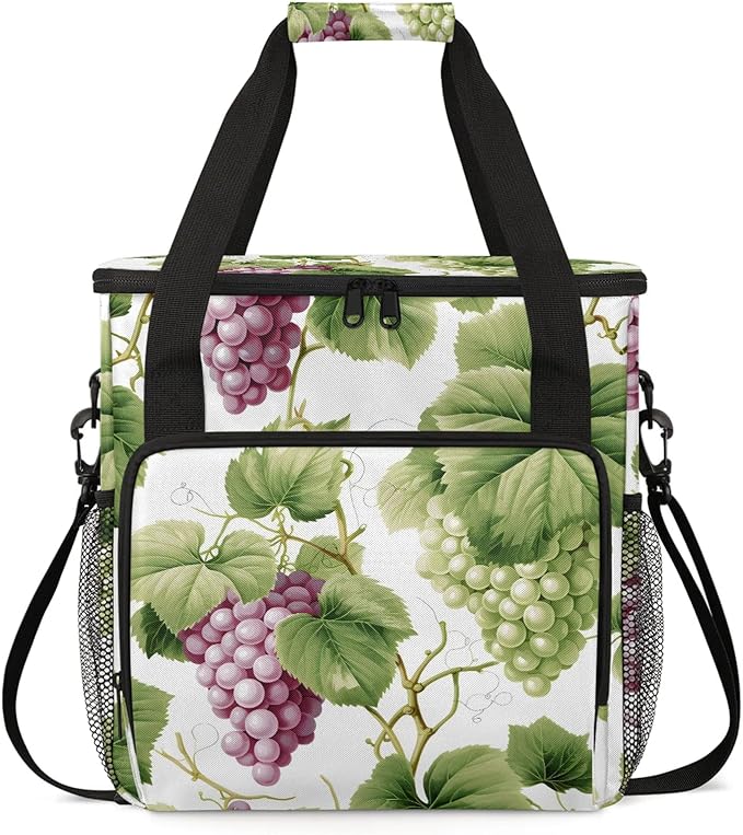 Grapes Purple Green Coffee Maker Carring Bag Large Insulated Storage Organizer Case Tote Bags with Shoulder Strap for Travel Work Picnic