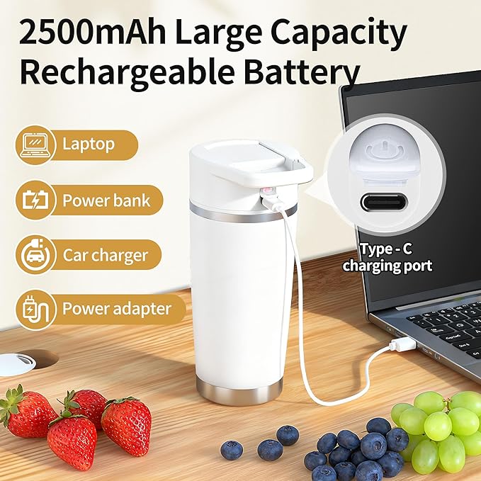 Portable Blender for Valentines Day Gift Smoothies&ampShakes 24oz Insulated Cup Cordless Personal Licuadora Portatil With Stainless Steel USB-C Rechargeable BPA Free Ideal Gift for Men Women