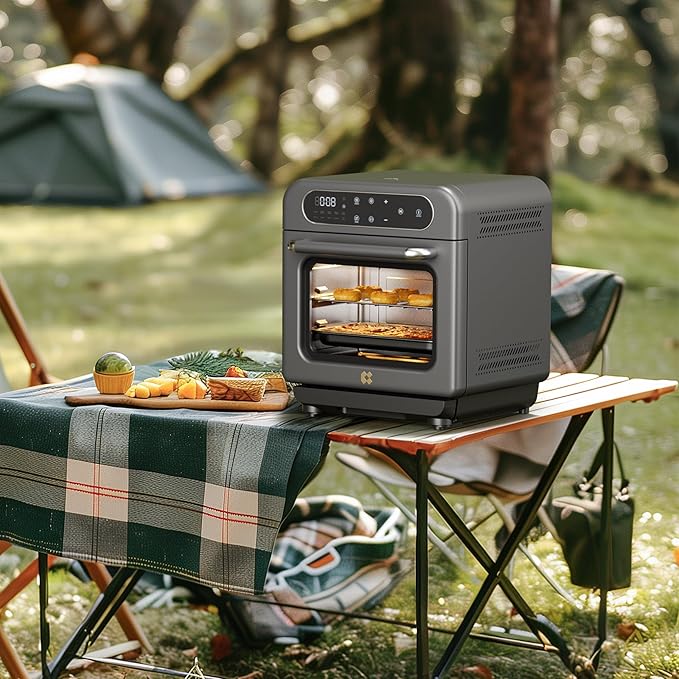 CIARRA 8-in-1 Steam Oven Countertop with Air Fryer 13QT Mini Convection Toaster Oven with Steam Rapid Steam Air Fry Vapor Bake Steam Clean Bake Dried Ferment Grey