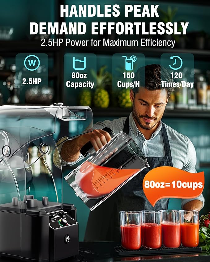 WantJoin Professional Commercial Blender With Shield Quiet Sound Enclosure 2200W Industries Strong and Quiet Professional-Grade Power Self-Cleaning Black