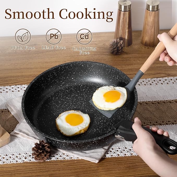 JEETEE Pots and Pans Set Non Stick 19pcs Kitchen Cookware Sets with Detachable Handle Induction Nonstick Cookware Set with Removable Handle Stackable RV Cookware Oven Safe PFOA Free Black