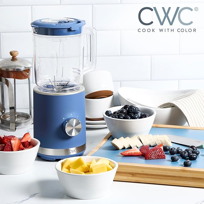 COOK WITH COLOR 300 Watt Blender: Powerful 2-Speed Control with Pulse 4-Tip Stainless Steel Blades 25oz (750ml) Jar and Skid-Resistant Feet Navy
