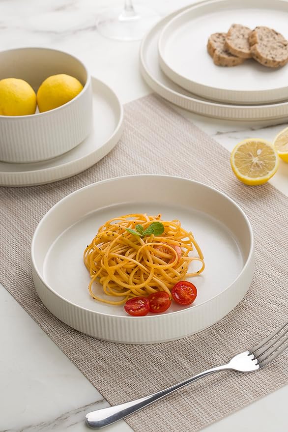 Famiware Star Dinnerware Set with Plates and Bowls Service for 4 (16-Piece) Stoneware Kitchen Dishes Dinner Sets - Matte White (Full Glaze)