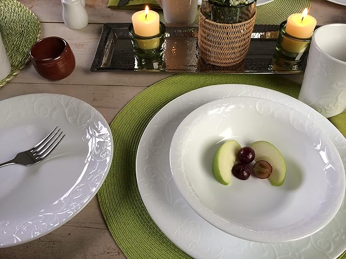 Corelle Dinnerware Set (4pc Set Bella Faenza)-Set for 4 | Includes 4 x Dinner Plates | 80% Recycled Glass | 3 X More Durable Half the Space &amp Weight of Traditional Ceramic