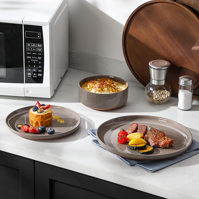 MALACASA Plates and Bowls Sets 24 Pieces Modern Ceramic Dinnerware Set for 8 Kitchen Dinner Set Stoneware Dishware Dishes Set Microwave and Dishwasher Safe Brown Series TARA