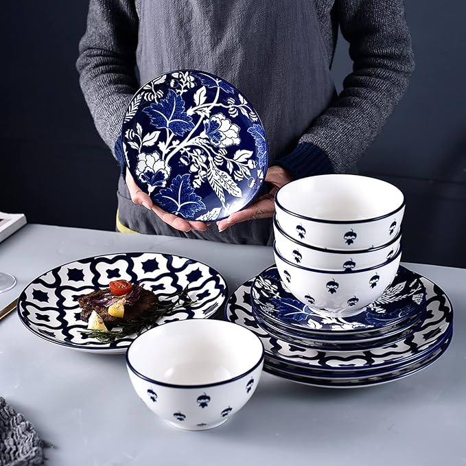 Wisenvoy Dinnerware Sets Plates and Bowls Sets Ceramic Plate Set Stoneware Dinnerware Set Dishes Set for 4
