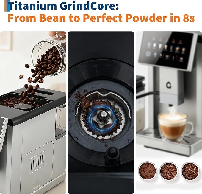3rd-Gen Espresso Coffee Maker with Milk Frother - Removable Brewer/Grinder Adjustable Coarseness/Flavor 3-Level Coffee/Milk Volume Detachable Milk Tank for Home Baristas Silver Spray Paint