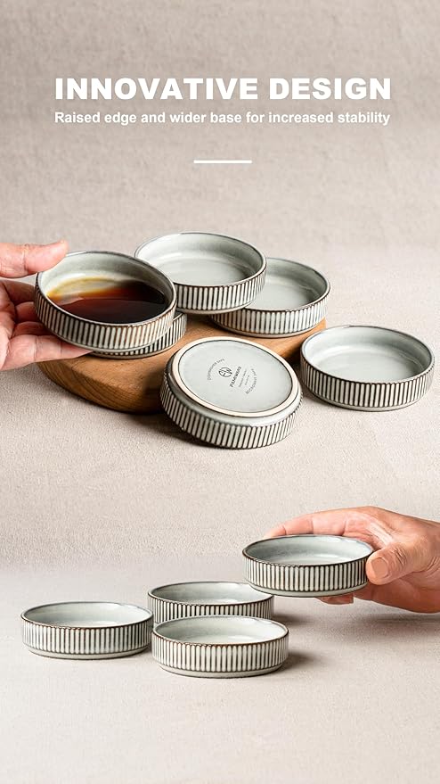 Famiware Dinnerware Set for 4 (12 Piece) and 4oz Dipping Bowl Set (6 Piece) - Star Stoneware Dishes - Smoky Blue