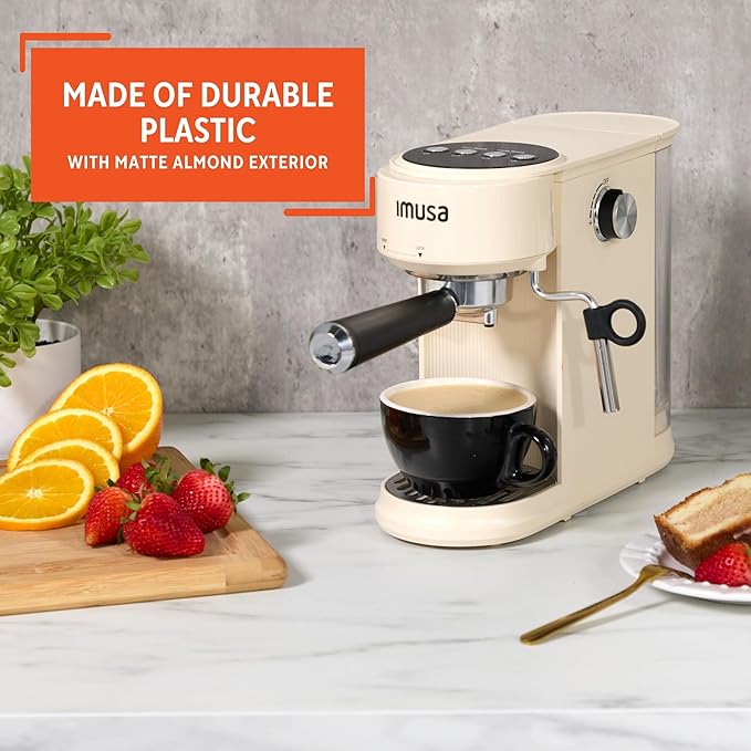 IMUSA 20 Bar Espresso Machine with Milk Frother Compact 1-2 Cup Espresso &amp Cappuccino Maker Thermoblock Fast Heating Coffee Machine Hot &amp Iced Latte Macchiato &amp Mocha Maker Matte Almo