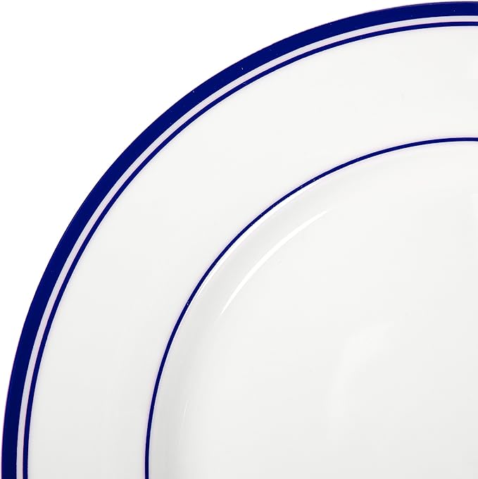 Amazon Basics 16-Piece Cafe Stripe Dinnerware Set Microwave and Dishwasher Safe Plates Bowls Mugs Service for 4 Blue