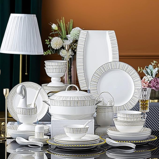 Bone China Dinner Sets Nordic Creative Phnom Penh Combination Ceramic Tableware Suit Suitable for Gifts Wedding Hotel 60 Piece