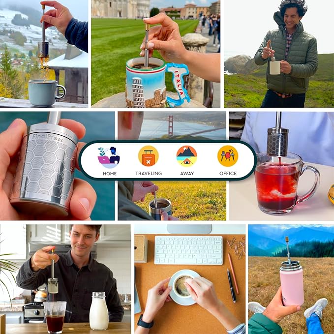 FinalPress Original Coffee &amp Tea Maker – Portable Stainless Steel Micro French Press – Patented 3-in-1 Technology for Hot Iced &amp Cold Brew – Perfect for Home Camping &amp Travel