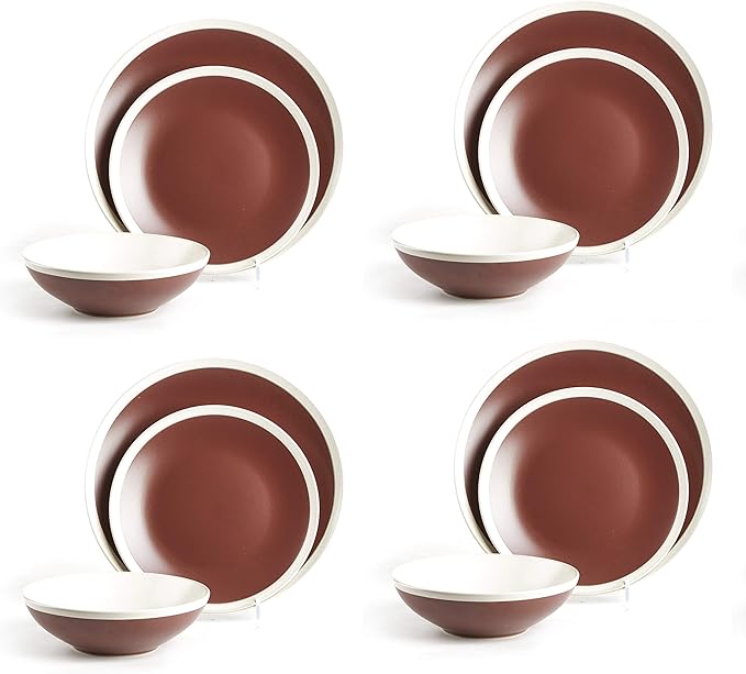 Rock Ridge Speckled Stoneware Dinnerware Set (12pc Set Brown and Ivory)