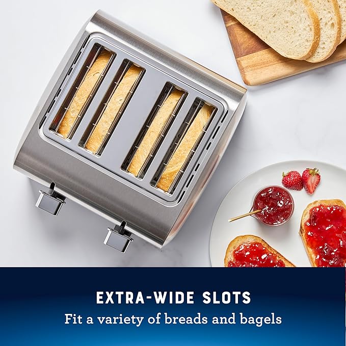 Oster 4 Slice Toaster With 7 Browning Settings Extra Wide Slots For Bagels and Special Breads Removable Easy-to-Clean Crumb Tray Cancel/Defrost/Bagel Stainless Steel